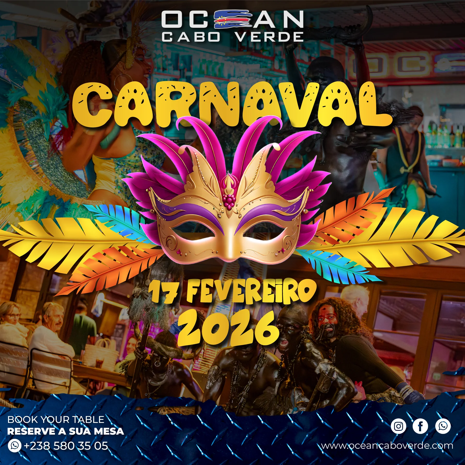 Campanha de carnaval do sistema visual Ocean Cabo Verde